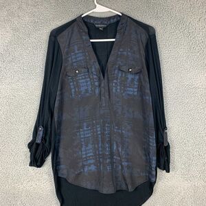 Rock and Republic Tunic Shirt Womens‎ Small Black Blue Roll Tab Sleeves Casual